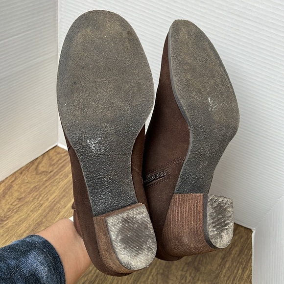 J. Jill Brown Suede Leather Ankle Boots Stacked Heel Brown Booties Size 11 - Picture 9 of 15
